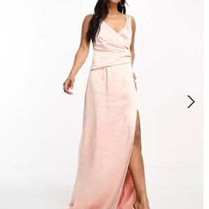Pretty Lavish Bridesmaid Esmee wrap satin maxi dress in blush